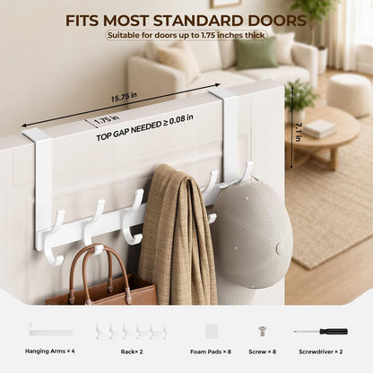 Over The Door Hooks, Door Hanger Hooks for Hanging, Over The Doors Towel Racks for Bathroom, Coat Rack Dorm Essentials (White, Fit 1-3/4" Doors)