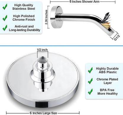 6" High Pressure Rain Shower Head, Luxury Matte Black Finish | 6 Inch Fixed Bathroom Showerhead, Adjustable Replacement, 90 Anti-Clog Nozzles, Removable Restrictor, Tool-Free Easy Install
