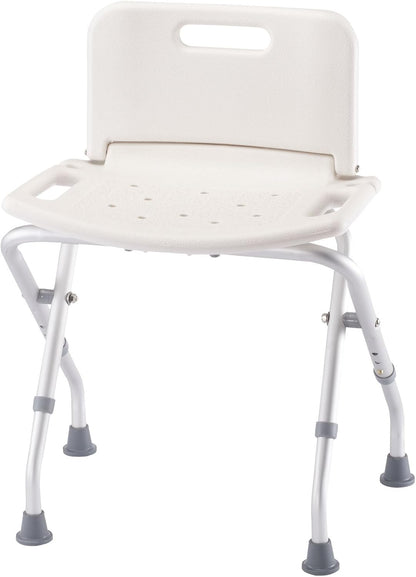 Folding Bath Seat with Back Support, Portable Shower Bench, White