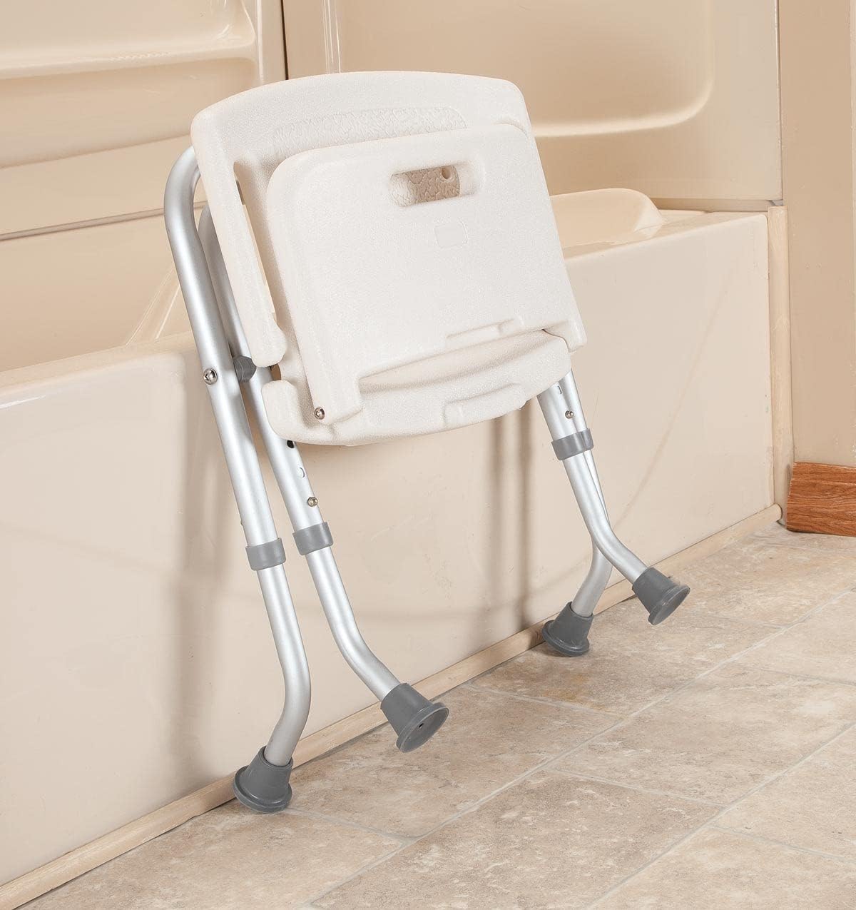 Folding Bath Seat with Back Support, Portable Shower Bench, White