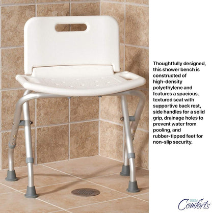Folding Bath Seat with Back Support, Portable Shower Bench, White