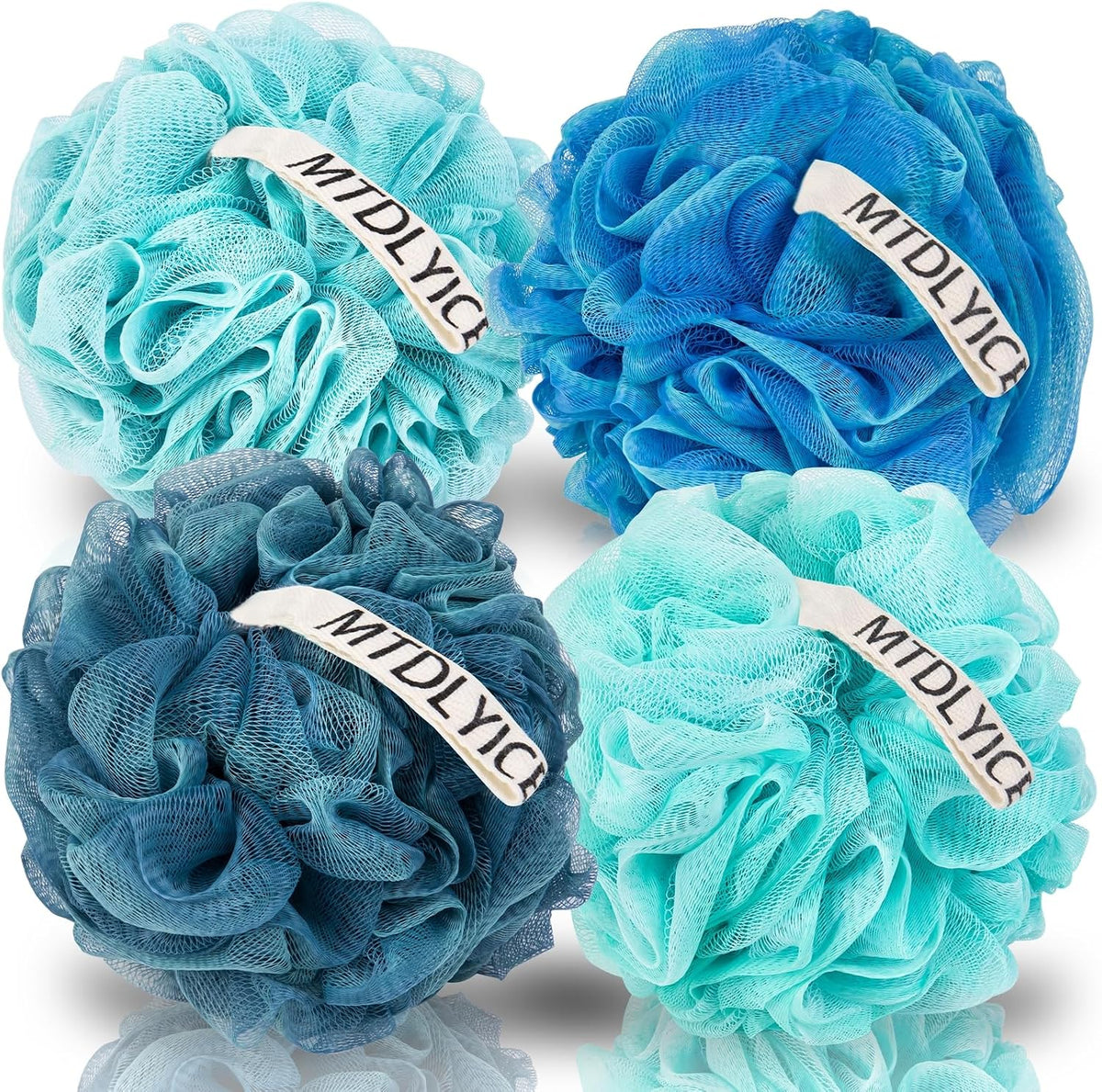Loofah Sponge, XXL Large Loofah 100g 4 Pack, Bath Sponge Soft Mesh Shower Loofah for Men, Body Scrub, Shower Pouf Bath Accessories, for Body Wash, Soap (Blue Gray)