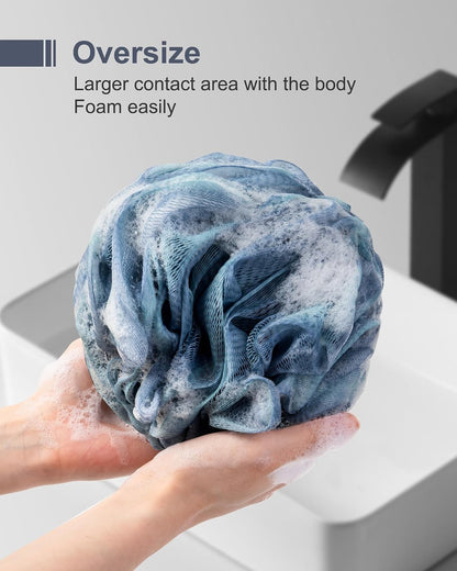 Loofah Sponge, XXL Large Loofah 100g 4 Pack, Bath Sponge Soft Mesh Shower Loofah for Men, Body Scrub, Shower Pouf Bath Accessories, for Body Wash, Soap (Blue Gray)