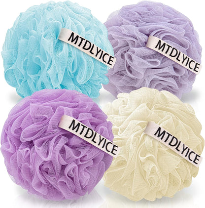 Loofah Sponge, XXL Large Loofah 100g 4 Pack, Bath Sponge Soft Mesh Shower Loofah for Men, Body Scrub, Shower Pouf Bath Accessories, for Body Wash, Soap (Blue Gray)