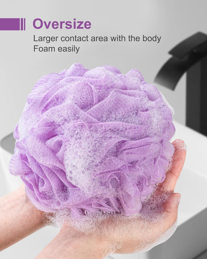 Loofah Sponge, XXL Large Loofah 100g 4 Pack, Bath Sponge Soft Mesh Shower Loofah for Men, Body Scrub, Shower Pouf Bath Accessories, for Body Wash, Soap (Blue Gray)