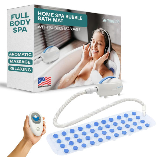 Portable Spa Bubble Bath Massager - Relaxing Spa Non-Slip Mat with Suction Cup Bottom, Motorized Air Pump, Adjustable Bubble Settings and Remote Control, 47” x 14.2”