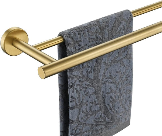 JQK Chrome Towel Bar, 24 Inch 304 Stainless Steel Thicken 0.8mm Double Bath Towel Rack for Bathroom, Towel Holder Polished Chrome Wall Mount, Total Length 27.16 Inch, TB100L24-CH