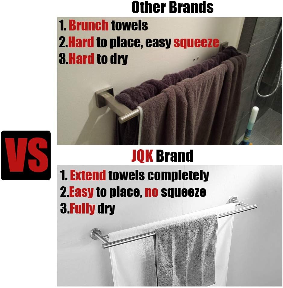 JQK Chrome Towel Bar, 24 Inch 304 Stainless Steel Thicken 0.8mm Double Bath Towel Rack for Bathroom, Towel Holder Polished Chrome Wall Mount, Total Length 27.16 Inch, TB100L24-CH