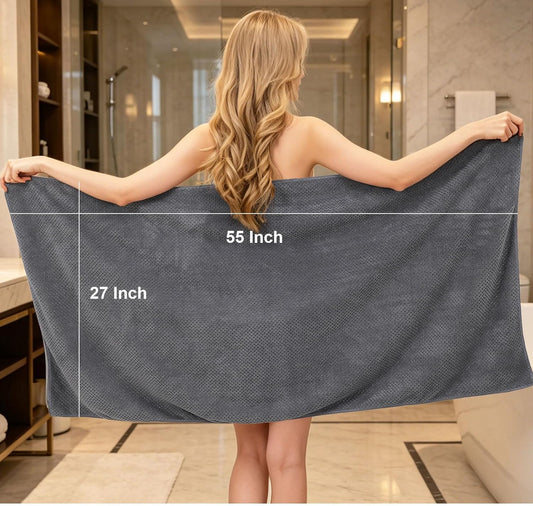2 Pack Bath Towel Set, Waffle Bath Towel Set, Super Soft Highly Absorbent, Sturdy Quick Drying Towels for Bathroom, Gym, SPA, Yoga (2 Piece 27" x 55", 1Grey+1Purple)