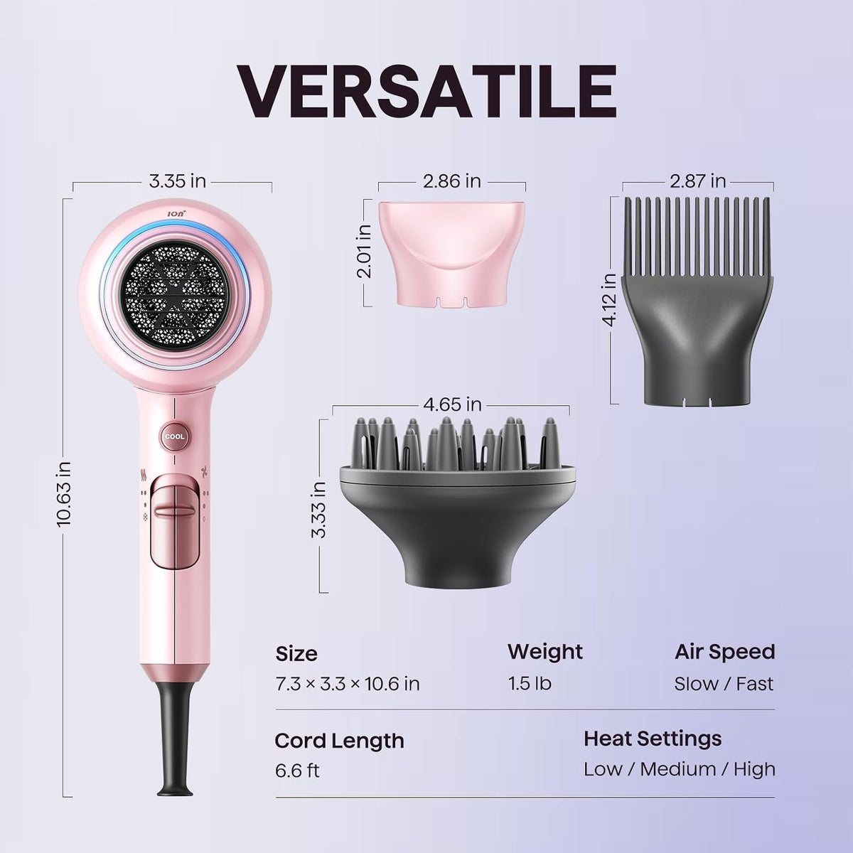 Wavytalk Blown Away Ionic Hair Dryer with Diffuser for Curly Hair