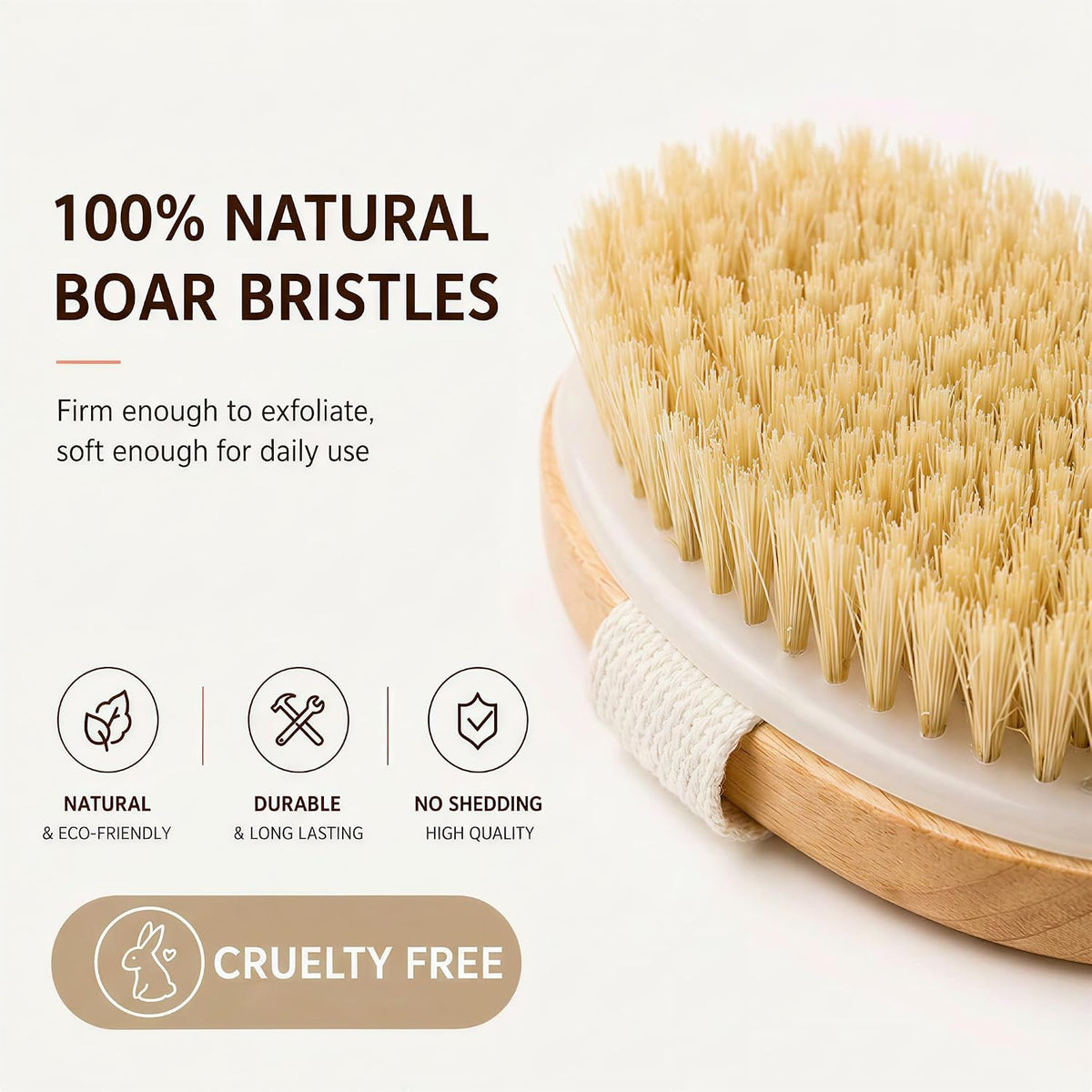 Premium Dry Brushing Body Brush Set, Exfoliating & Glowing Skin | Lymphatic Drainage and Cellulite Treatment, 16Inch Long Handle Boar Bristle Brush, Face Cleansing Brush, 5 Pack