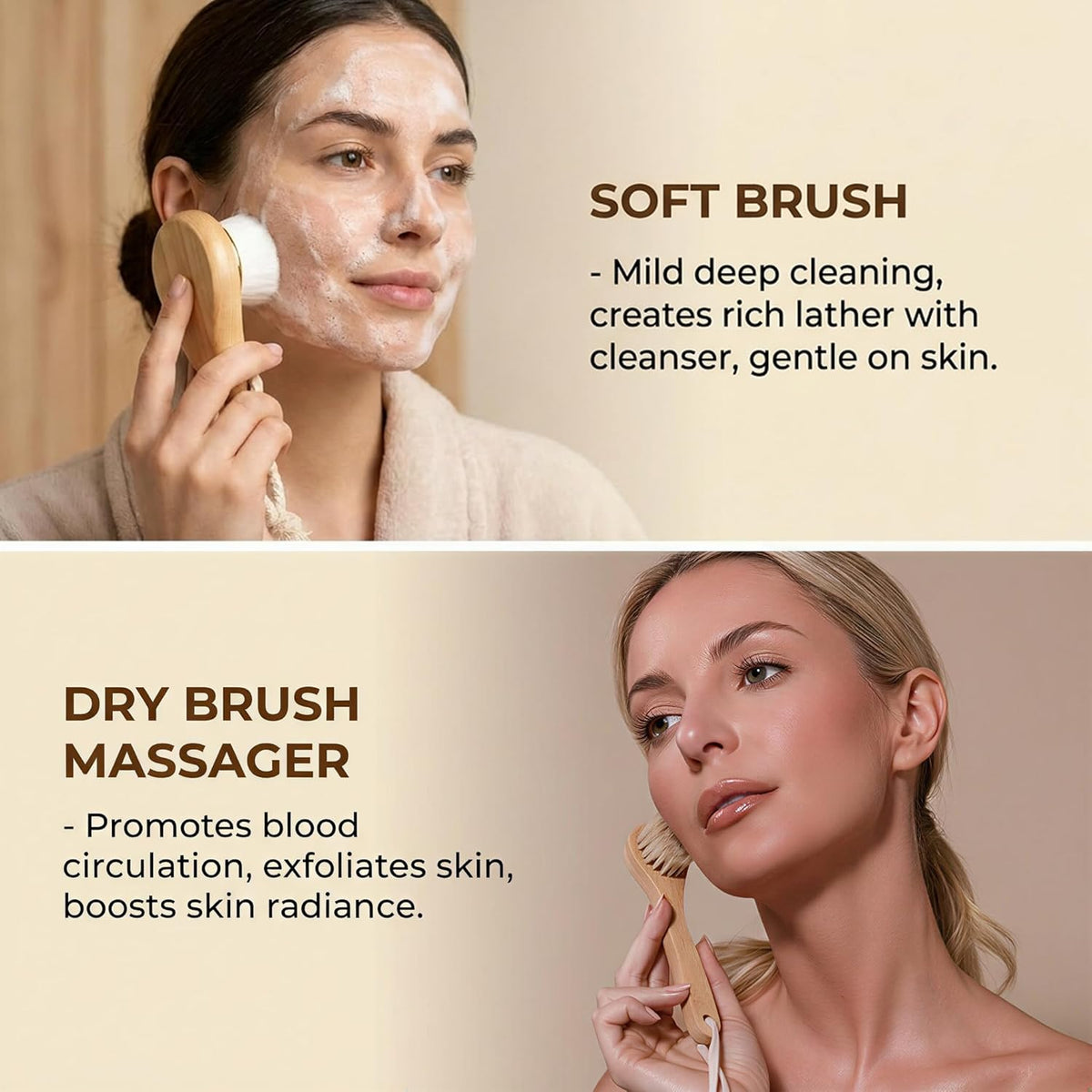 Premium Dry Brushing Body Brush Set, Exfoliating & Glowing Skin | Lymphatic Drainage and Cellulite Treatment, 16Inch Long Handle Boar Bristle Brush, Face Cleansing Brush, 5 Pack
