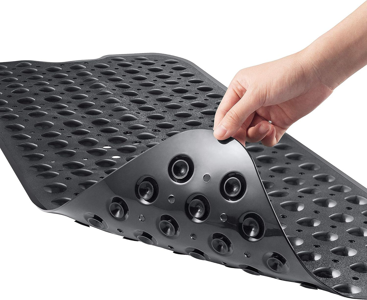 Bath and Shower Safety Mats 40x16 inch, Non Slip with Suction Cups for Bathroom Stall and Tub Floor, Extra Large and Machine Washable, Drain Holes Keep Bathtub Clean, Clear