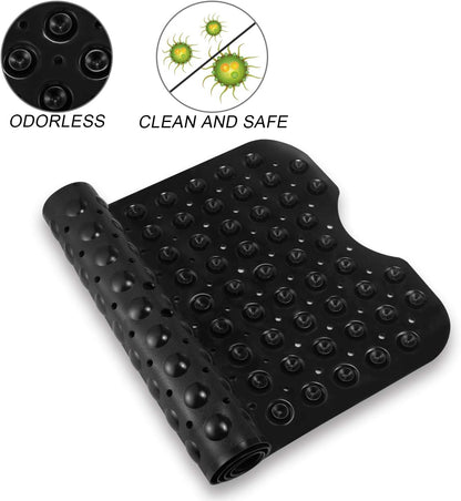 Bath and Shower Safety Mats 40x16 inch, Non Slip with Suction Cups for Bathroom Stall and Tub Floor, Extra Large and Machine Washable, Drain Holes Keep Bathtub Clean, Clear