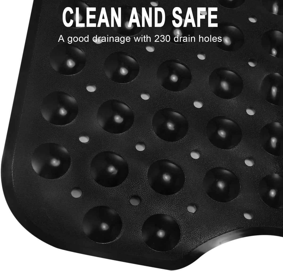 Bath and Shower Safety Mats 40x16 inch, Non Slip with Suction Cups for Bathroom Stall and Tub Floor, Extra Large and Machine Washable, Drain Holes Keep Bathtub Clean, Clear