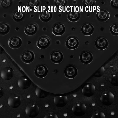 Bath and Shower Safety Mats 40x16 inch, Non Slip with Suction Cups for Bathroom Stall and Tub Floor, Extra Large and Machine Washable, Drain Holes Keep Bathtub Clean, Clear