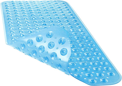 Bath and Shower Safety Mats 40x16 inch, Non Slip with Suction Cups for Bathroom Stall and Tub Floor, Extra Large and Machine Washable, Drain Holes Keep Bathtub Clean, Clear