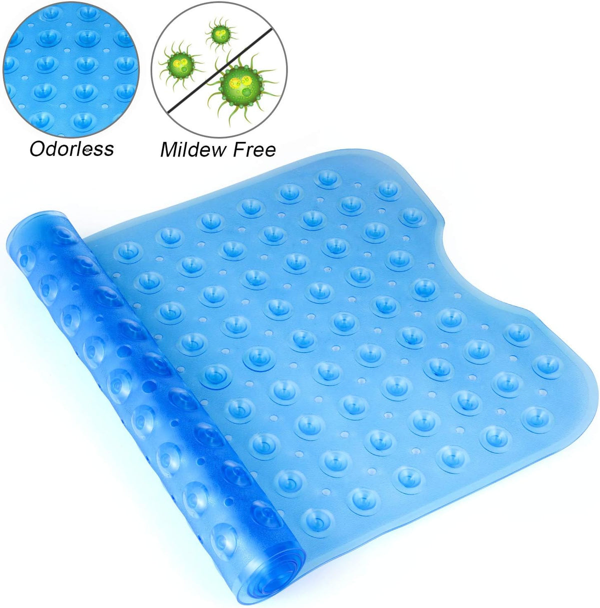 Bath and Shower Safety Mats 40x16 inch, Non Slip with Suction Cups for Bathroom Stall and Tub Floor, Extra Large and Machine Washable, Drain Holes Keep Bathtub Clean, Clear
