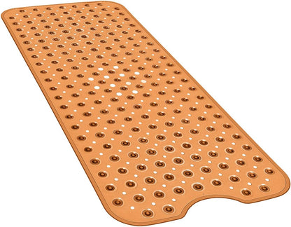 Bath and Shower Safety Mats 40x16 inch, Non Slip with Suction Cups for Bathroom Stall and Tub Floor, Extra Large and Machine Washable, Drain Holes Keep Bathtub Clean, Clear