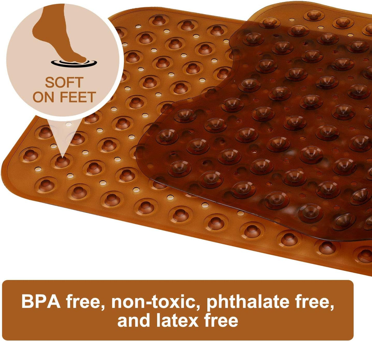 Bath and Shower Safety Mats 40x16 inch, Non Slip with Suction Cups for Bathroom Stall and Tub Floor, Extra Large and Machine Washable, Drain Holes Keep Bathtub Clean, Clear
