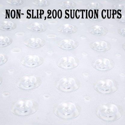 Bath and Shower Safety Mats 40x16 inch, Non Slip with Suction Cups for Bathroom Stall and Tub Floor, Extra Large and Machine Washable, Drain Holes Keep Bathtub Clean, Clear