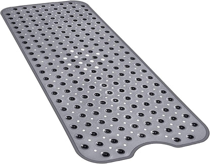 Bath and Shower Safety Mats 40x16 inch, Non Slip with Suction Cups for Bathroom Stall and Tub Floor, Extra Large and Machine Washable, Drain Holes Keep Bathtub Clean, Clear