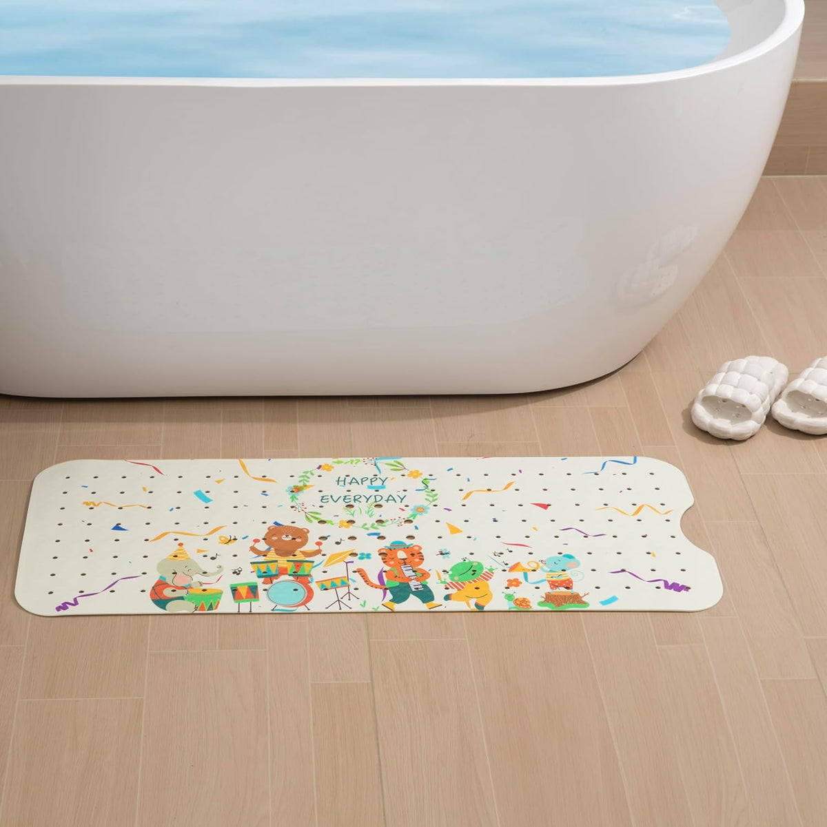 Bath and Shower Safety Mats 40x16 inch, Non Slip with Suction Cups for Bathroom Stall and Tub Floor, Extra Large and Machine Washable, Drain Holes Keep Bathtub Clean, Clear