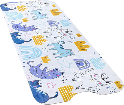 Bath and Shower Safety Mats 40x16 inch, Non Slip with Suction Cups for Bathroom Stall and Tub Floor, Extra Large and Machine Washable, Drain Holes Keep Bathtub Clean, Clear
