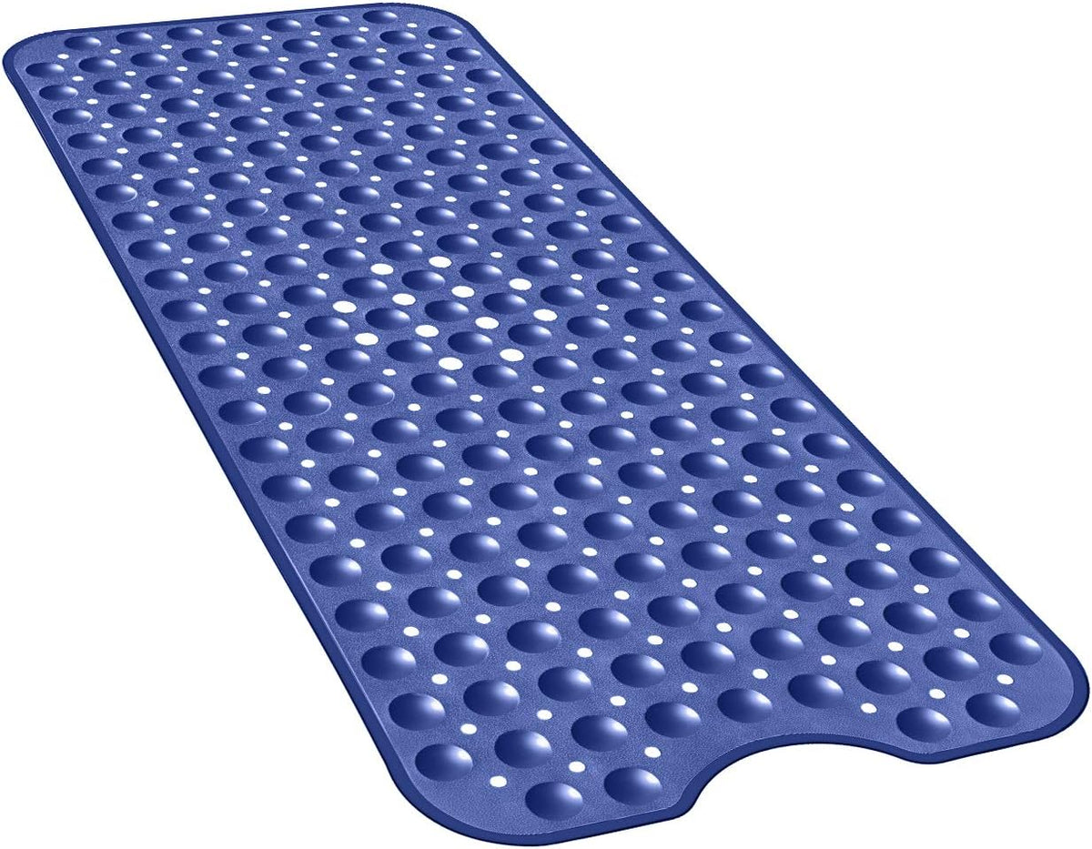 Bath and Shower Safety Mats 40x16 inch, Non Slip with Suction Cups for Bathroom Stall and Tub Floor, Extra Large and Machine Washable, Drain Holes Keep Bathtub Clean, Clear