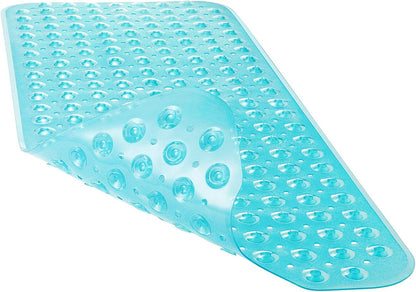 Bath and Shower Safety Mats 40x16 inch, Non Slip with Suction Cups for Bathroom Stall and Tub Floor, Extra Large and Machine Washable, Drain Holes Keep Bathtub Clean, Clear