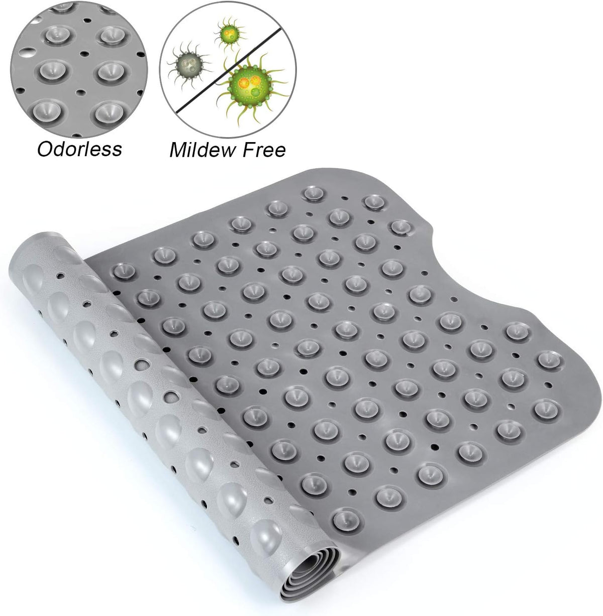 Bath and Shower Safety Mats 40x16 inch, Non Slip with Suction Cups for Bathroom Stall and Tub Floor, Extra Large and Machine Washable, Drain Holes Keep Bathtub Clean, Clear