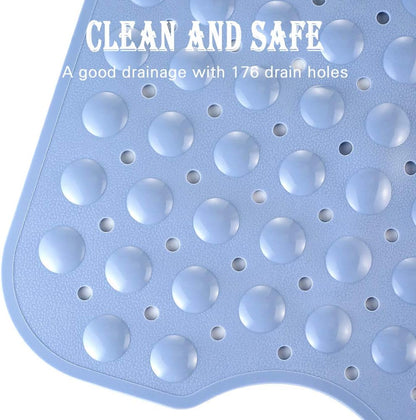 Bath and Shower Safety Mats 40x16 inch, Non Slip with Suction Cups for Bathroom Stall and Tub Floor, Extra Large and Machine Washable, Drain Holes Keep Bathtub Clean, Clear