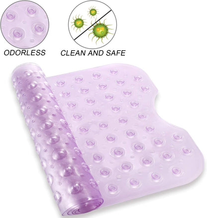Bath and Shower Safety Mats 40x16 inch, Non Slip with Suction Cups for Bathroom Stall and Tub Floor, Extra Large and Machine Washable, Drain Holes Keep Bathtub Clean, Clear