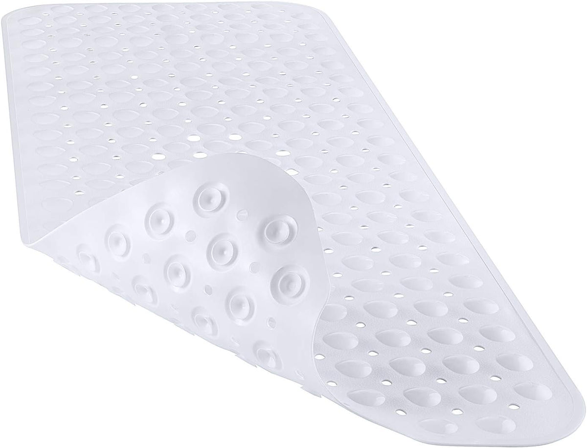 Bath and Shower Safety Mats 40x16 inch, Non Slip with Suction Cups for Bathroom Stall and Tub Floor, Extra Large and Machine Washable, Drain Holes Keep Bathtub Clean, Clear