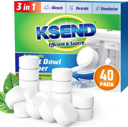 Toilet Bowl Cleaner Tablets, Automatic Bleach, Powerful Cleaning | Bathroom Tank, Slow Release, Deodorizing, Descaling, Long-Lasting Use, 20 Pack