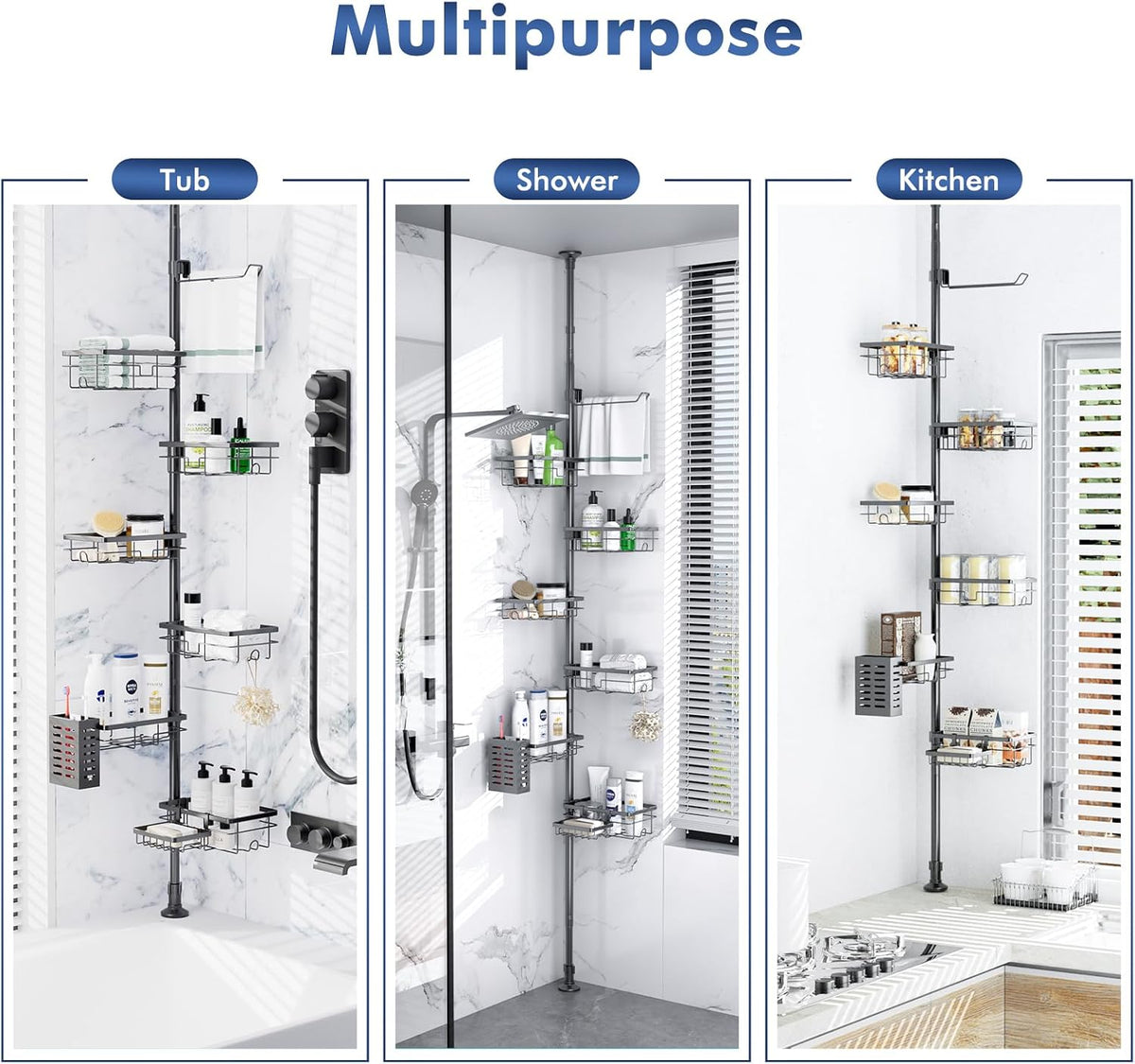 Shower Caddy Organizer Tension Pole, Corner Shower Shelves Bathroom Storage