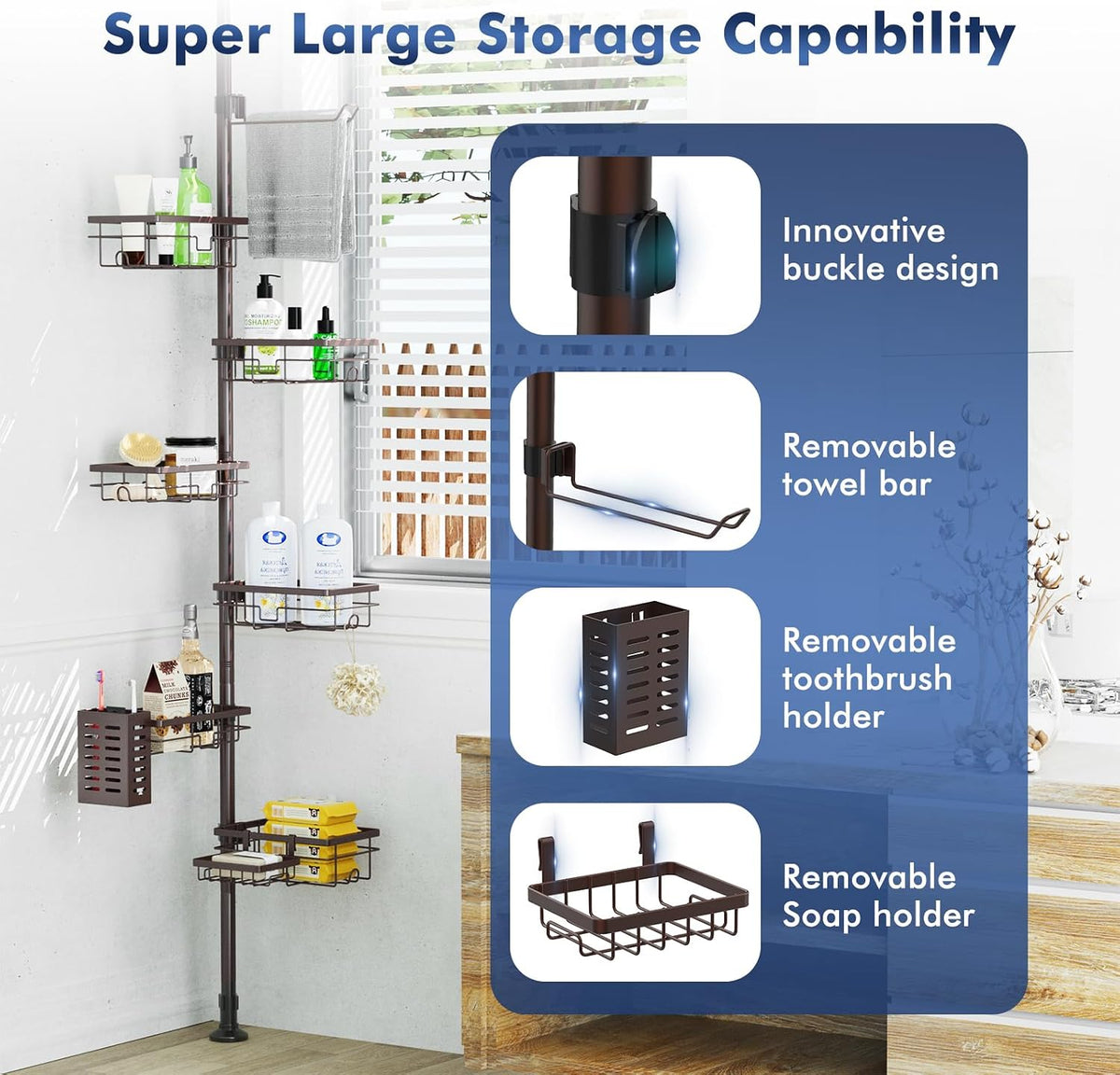 Shower Caddy Organizer Tension Pole, Corner Shower Shelves Bathroom Storage