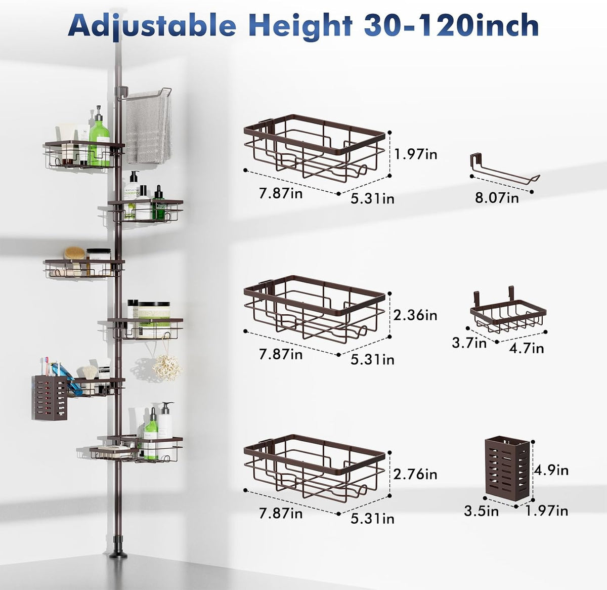 Shower Caddy Organizer Tension Pole, Corner Shower Shelves Bathroom Storage