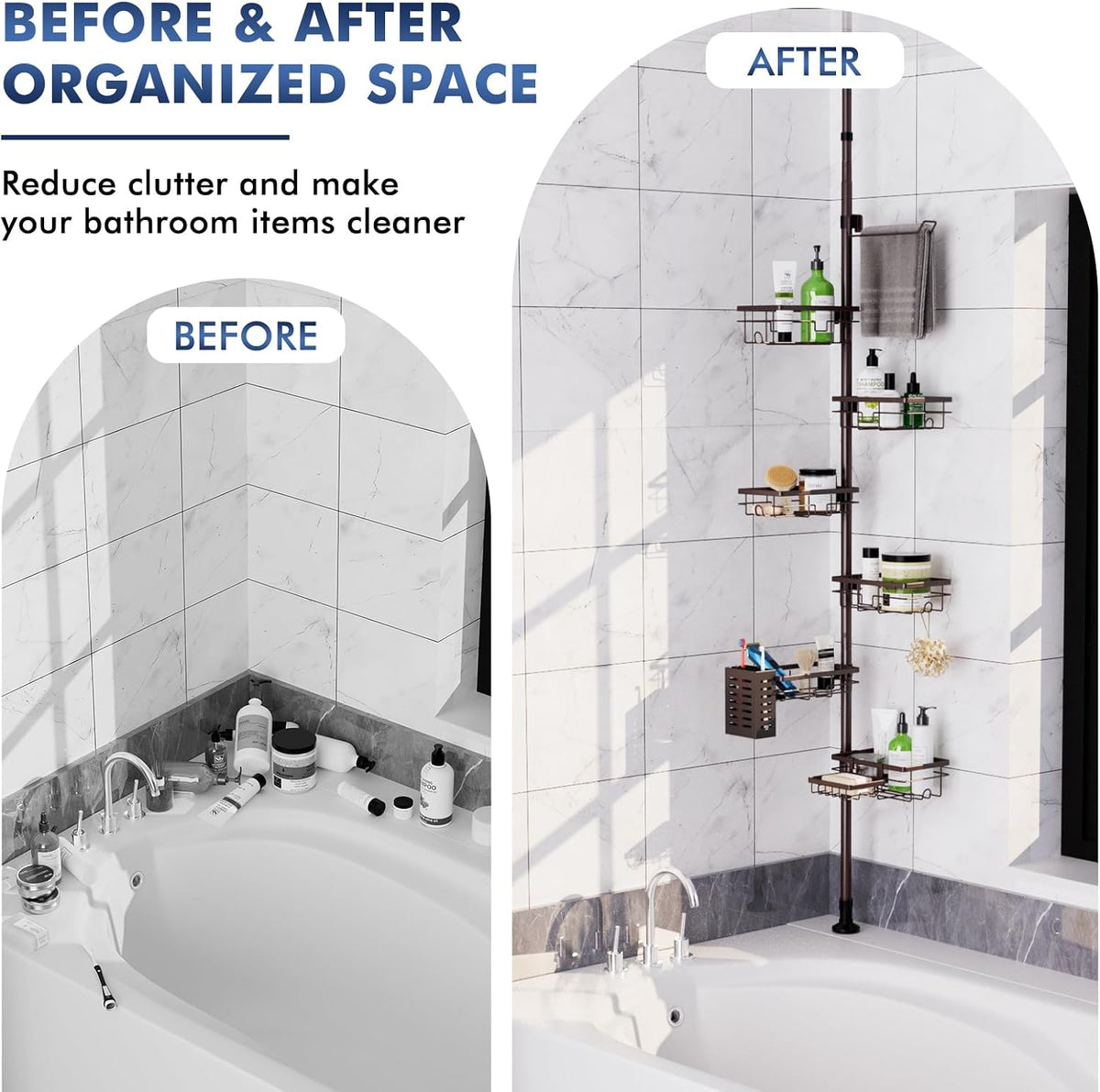Shower Caddy Organizer Tension Pole, Corner Shower Shelves Bathroom Storage