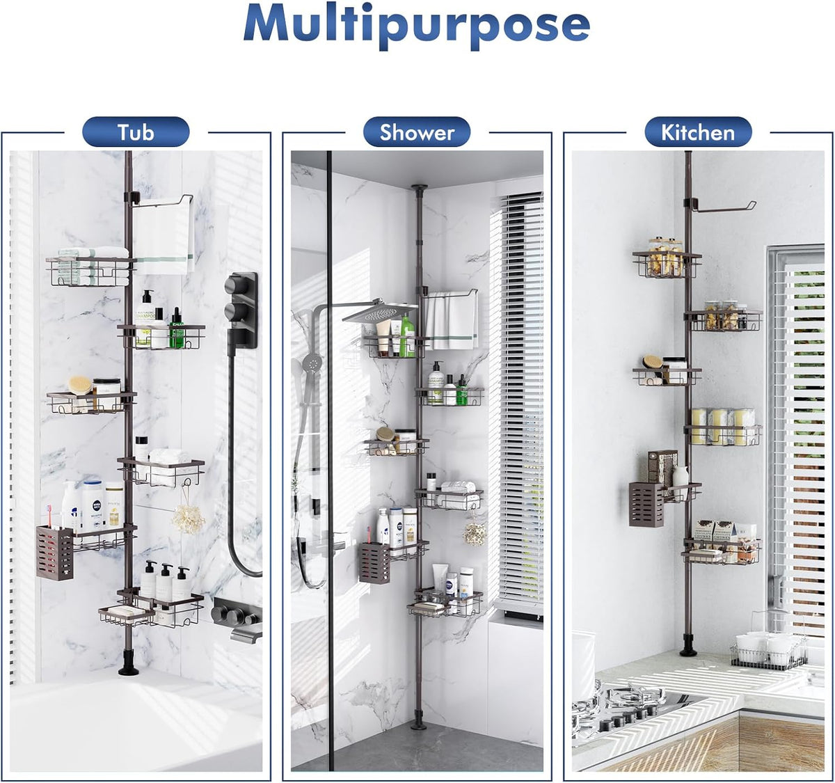 Shower Caddy Organizer Tension Pole, Corner Shower Shelves Bathroom Storage