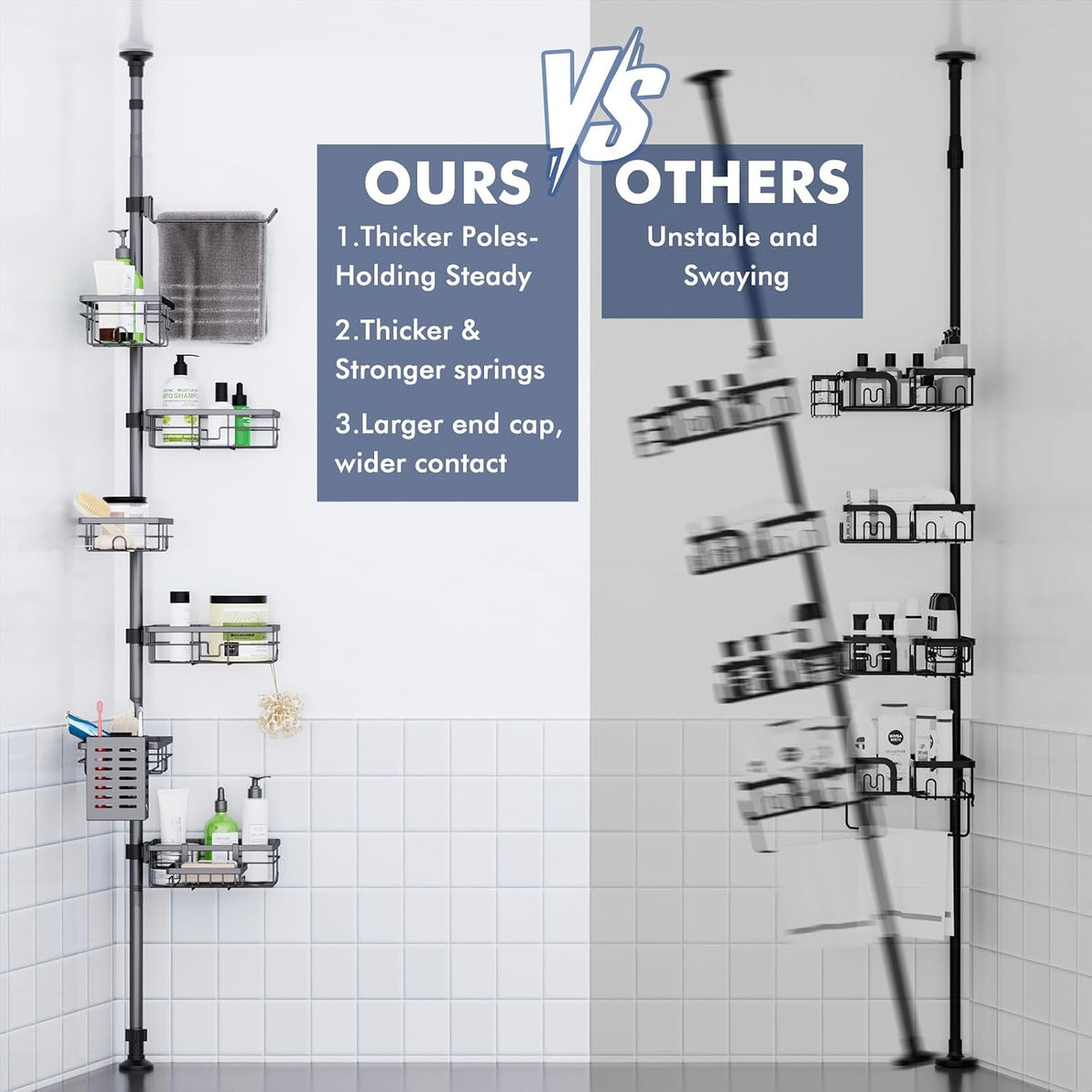 Shower Caddy Organizer Tension Pole, Corner Shower Shelves Bathroom Storage