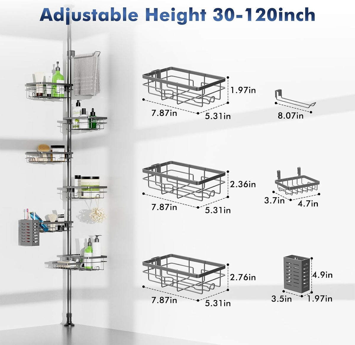 Shower Caddy Organizer Tension Pole, Corner Shower Shelves Bathroom Storage