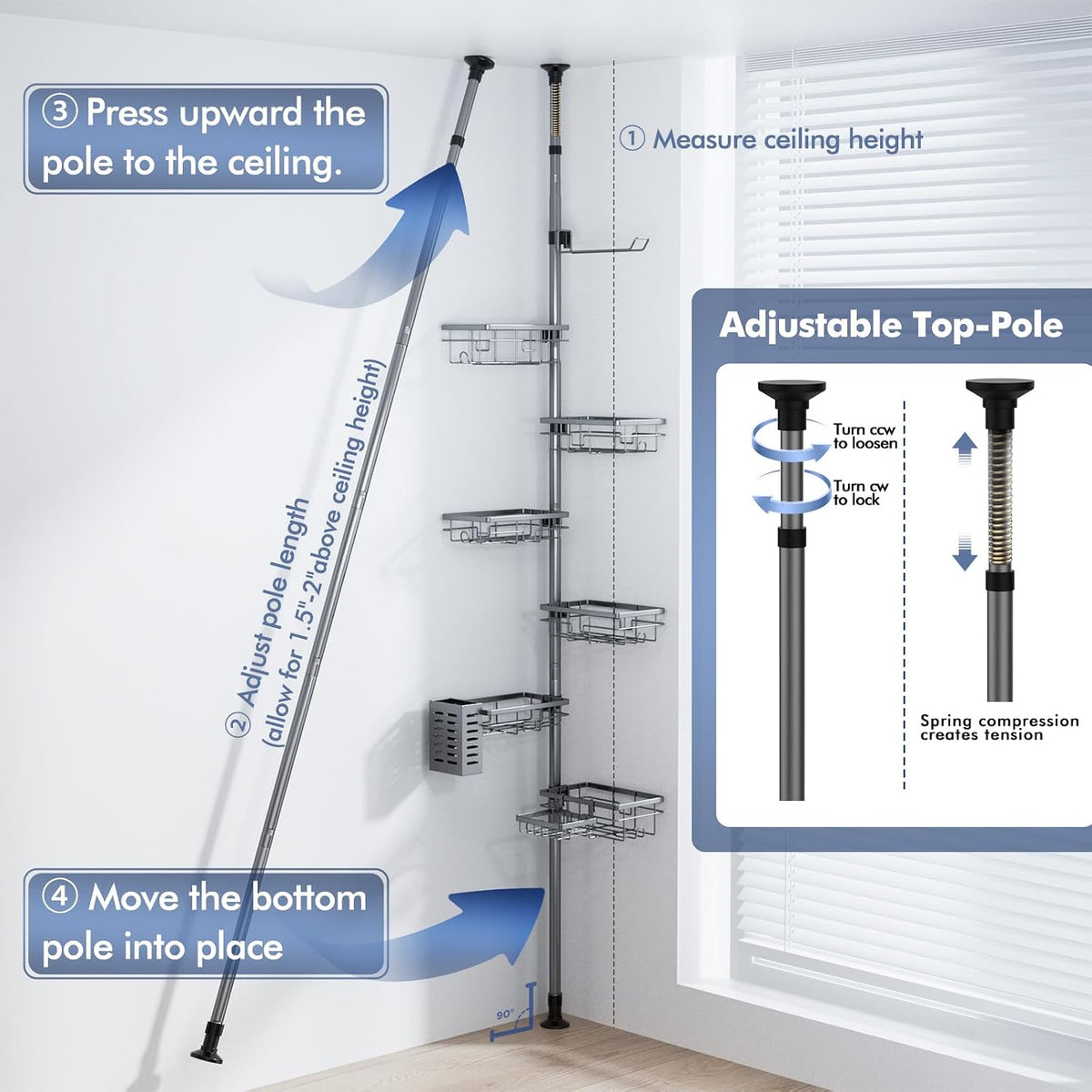 Shower Caddy Organizer Tension Pole, Corner Shower Shelves Bathroom Storage