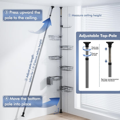 Shower Caddy Organizer Tension Pole, Corner Shower Shelves Bathroom Storage