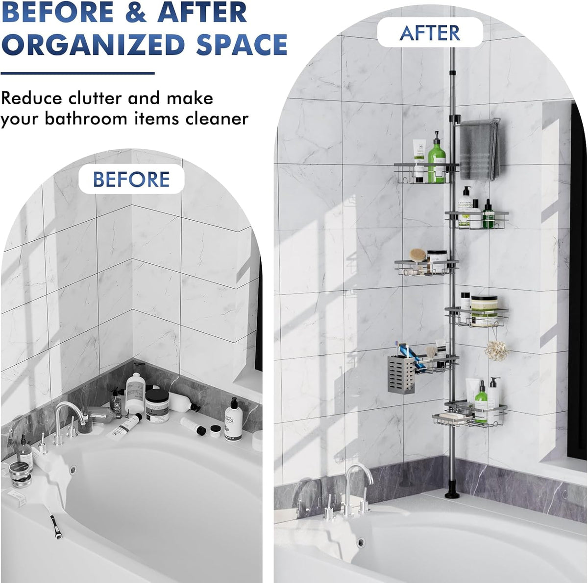 Shower Caddy Organizer Tension Pole, Corner Shower Shelves Bathroom Storage