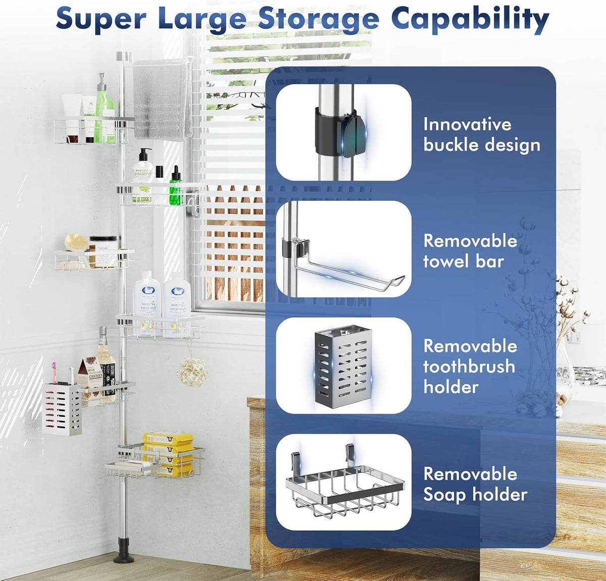 Shower Caddy Organizer Tension Pole, Corner Shower Shelves Bathroom Storage