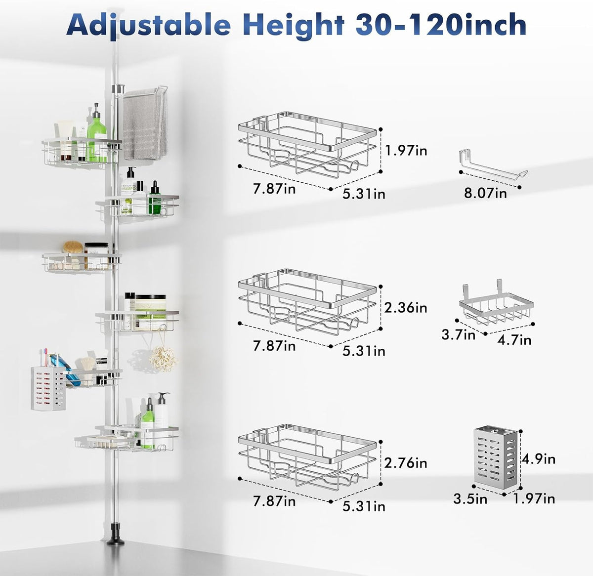 Shower Caddy Organizer Tension Pole, Corner Shower Shelves Bathroom Storage