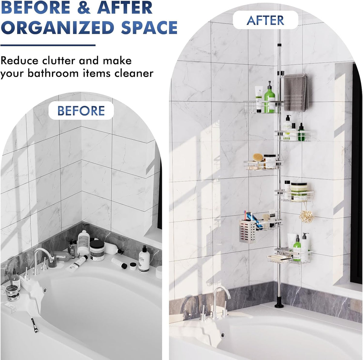 Shower Caddy Organizer Tension Pole, Corner Shower Shelves Bathroom Storage