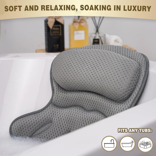 Bath Pillow, Bath Pillows for Tub Head Neck and Back Ergonomic Support | Soft 4D Air Mesh Bathtub Pillow, Non-Slip Strong Suction Cups, Machine Washable, Wash Bag Included, Quick-drying, Spa Gifts