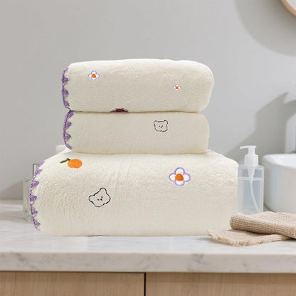 Bath Towels White Star Moon Embroidery Patterns Towels of 3 Luxury Soft Velvet Bath Towels Set for Bathroom Gym Bath Sheets（1Bath Towel+2 Hand Towels）